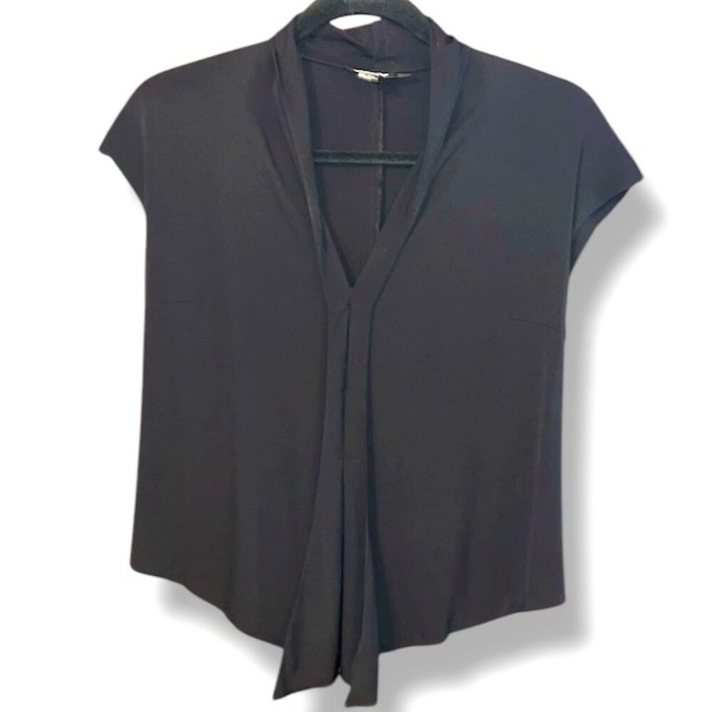 Dkny Black Cap Sleeve Blouse with Tie Front